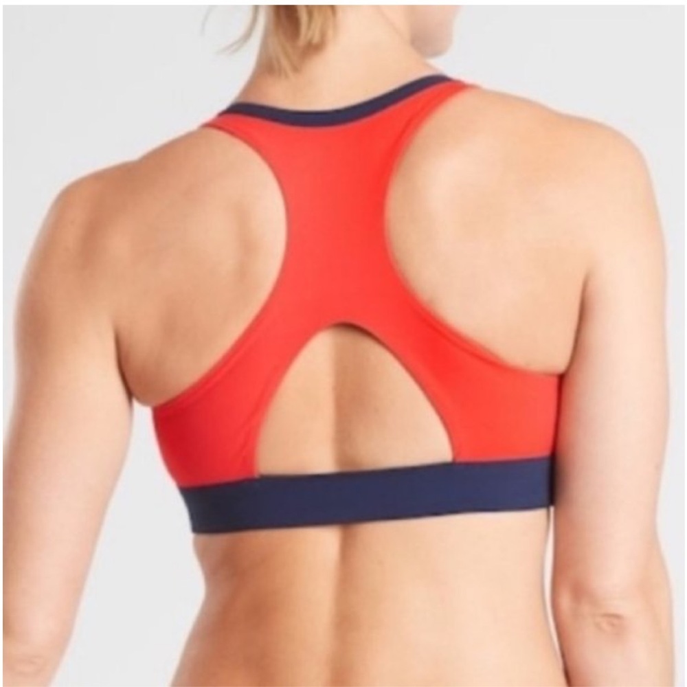 Athleta Navy Blue High Neck Zip Bikini Top Sports Bra size large - Picture 2 of 7